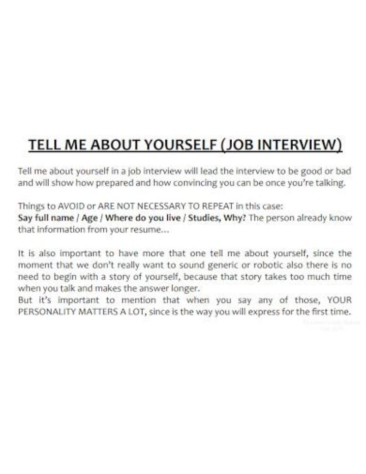 What does tell me about yourself mean in a job interview?