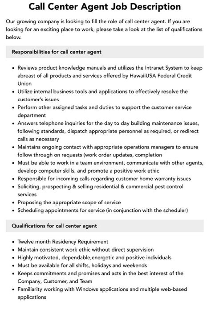 What is the qualification for call center?